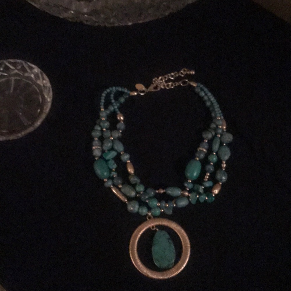 Chico’s gold and aqua bead/stone necklace
